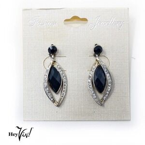 intage 1980s Black Rhinestone Earrings on Card New/Old Store Stock - Hey Viv